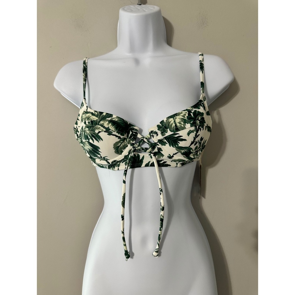 Jack Wills Botany Bustier Bikini Top Green Floral Print Size 6